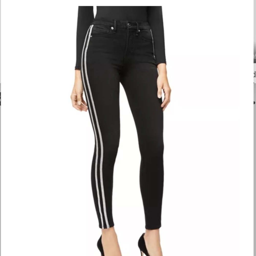 Good American Good Legs Athletic Stripe Jeans in Black Size 6/28